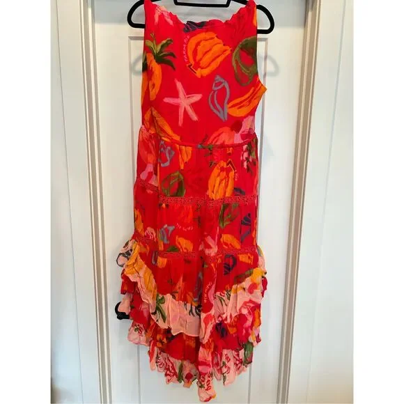 NWT farm rio mixed fruits ocean tiered sleeveless ruffle maxi dress large - Picture 10 of 10
